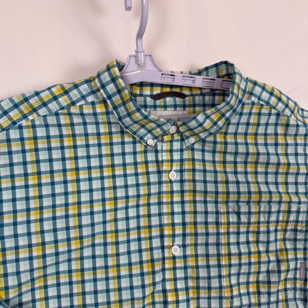 Columbia Mens Long Sleeve Plaid Button Down Shirt Green Yellow White Size XL